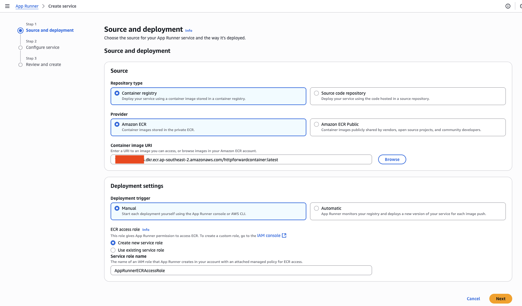 App Runner Create 1